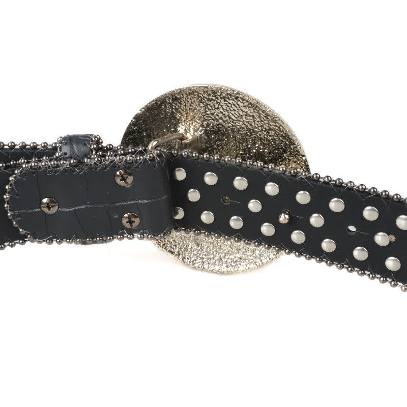 Cinturón unisex de cuero con hebilla de diamantes de imitación grandes y redondos