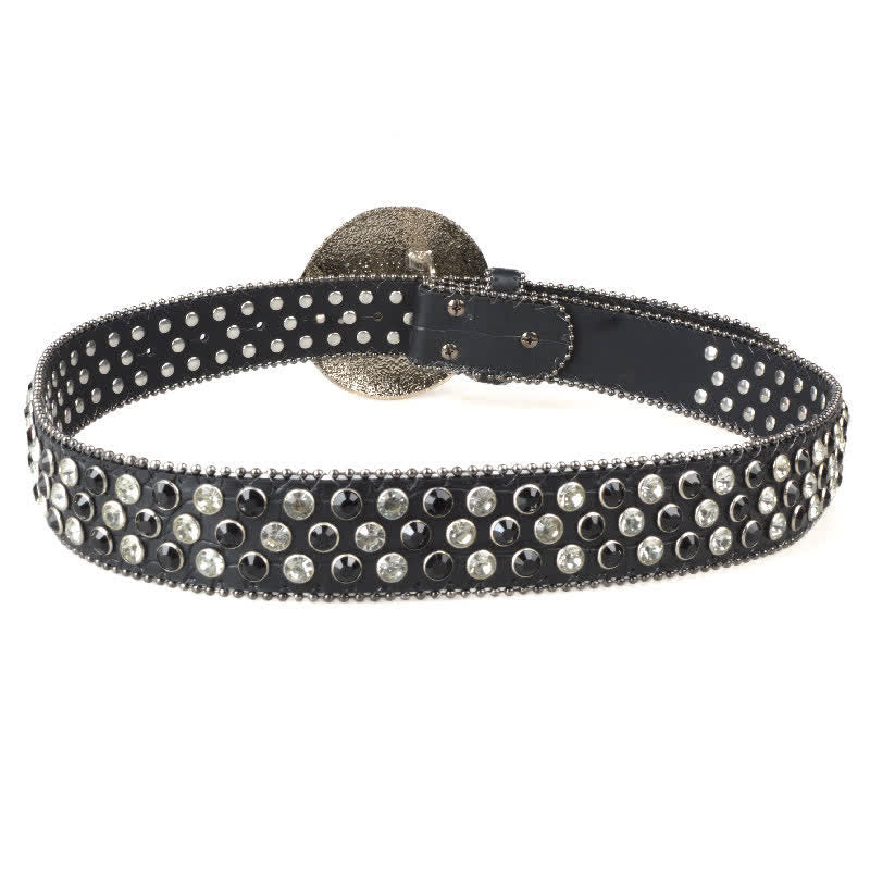 Cinturón unisex de cuero con hebilla de diamantes de imitación grandes y redondos