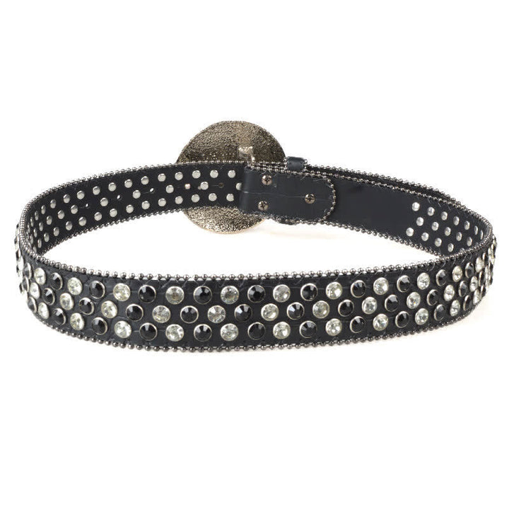 Cinturón unisex de cuero con hebilla de diamantes de imitación grandes y redondos