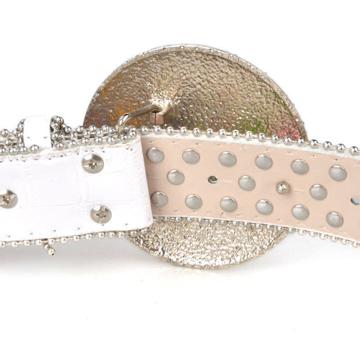 Cinturón unisex de cuero con hebilla de diamantes de imitación grandes y redondos