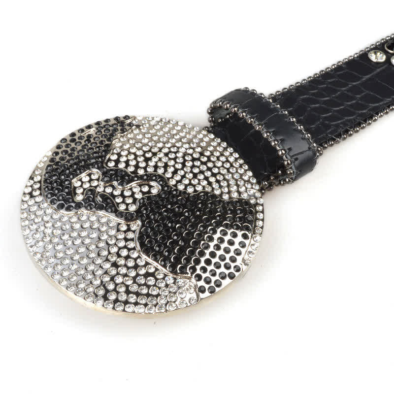 Cinturón unisex de cuero con hebilla de diamantes de imitación grandes y redondos