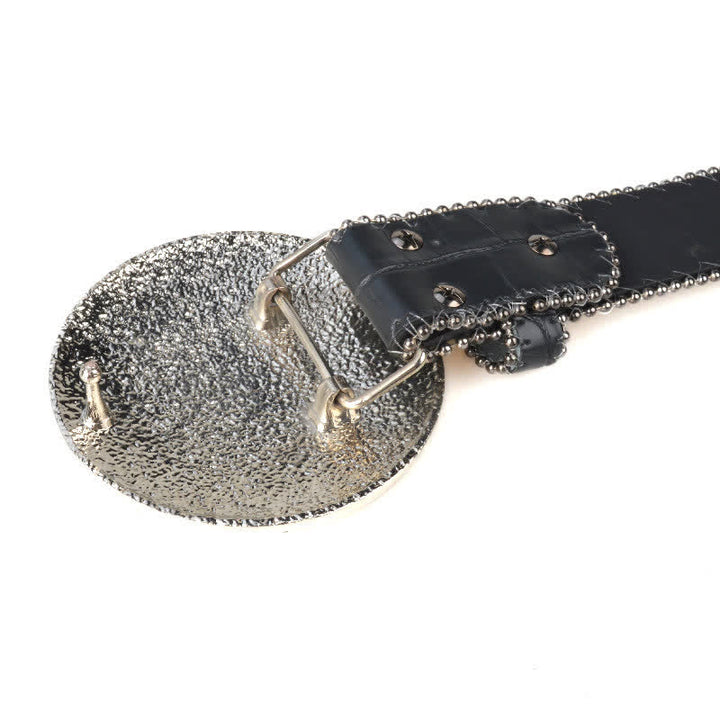 Cinturón unisex de cuero con hebilla de diamantes de imitación grandes y redondos