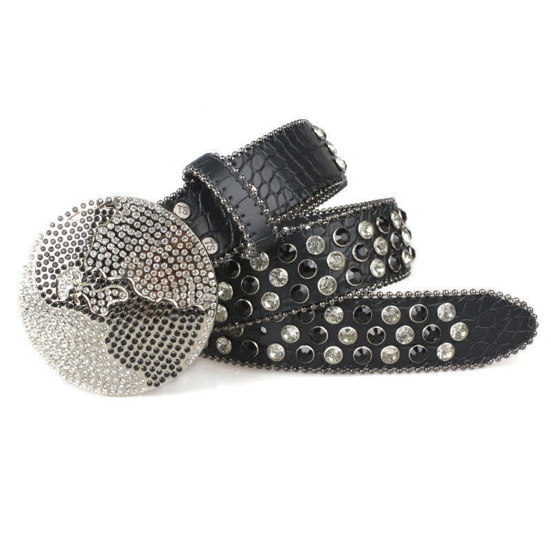 Cinturón unisex de cuero con hebilla de diamantes de imitación grandes y redondos