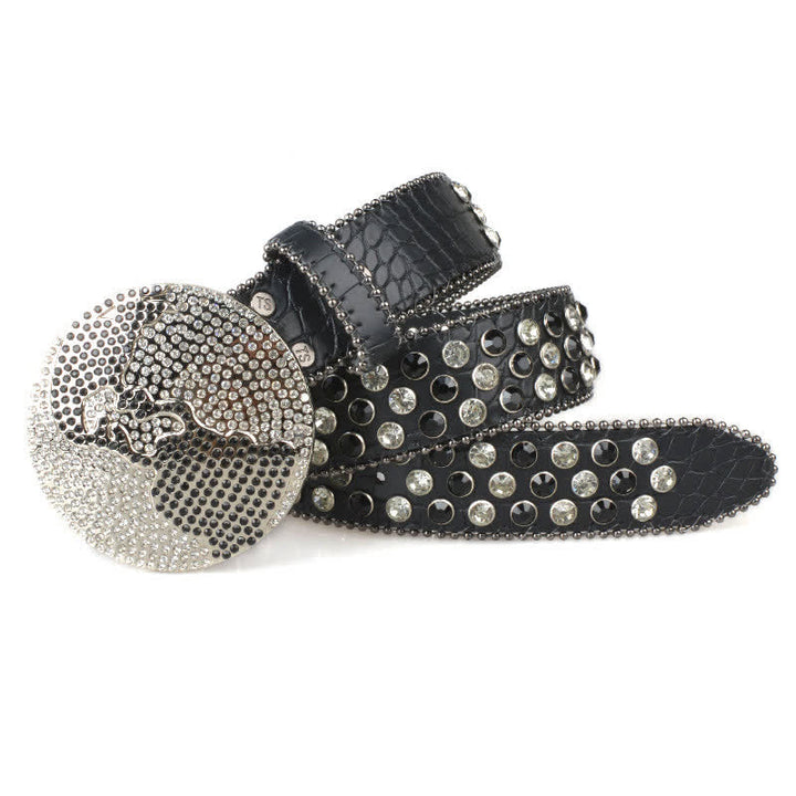 Cinturón unisex de cuero con hebilla de diamantes de imitación grandes y redondos