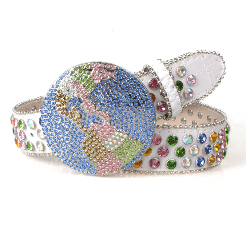 Cinturón unisex de cuero con hebilla de diamantes de imitación grandes y redondos