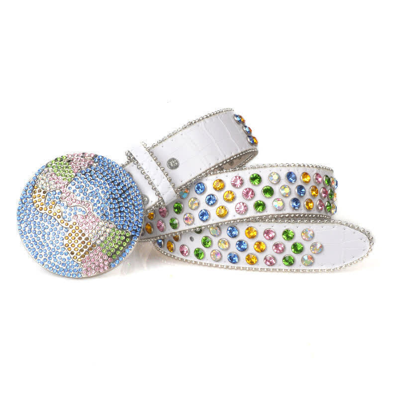 Cinturón unisex de cuero con hebilla de diamantes de imitación grandes y redondos