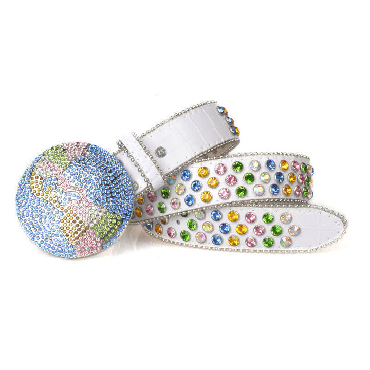 Cinturón unisex de cuero con hebilla de diamantes de imitación grandes y redondos