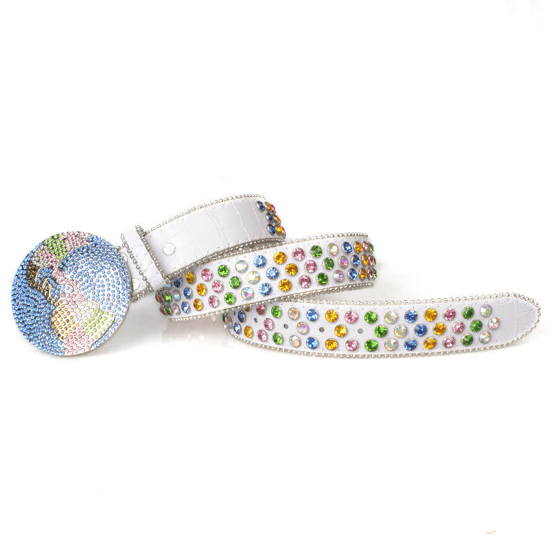 Cinturón unisex de cuero con hebilla de diamantes de imitación grandes y redondos