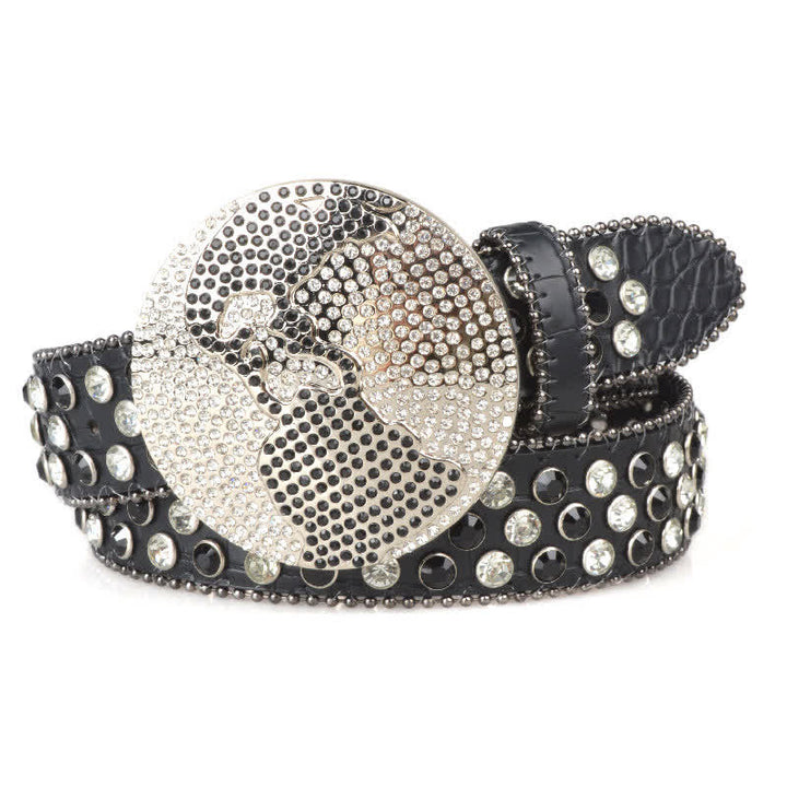 Cinturón unisex de cuero con hebilla de diamantes de imitación grandes y redondos