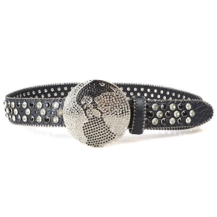 Cinturón unisex de cuero con hebilla de diamantes de imitación grandes y redondos