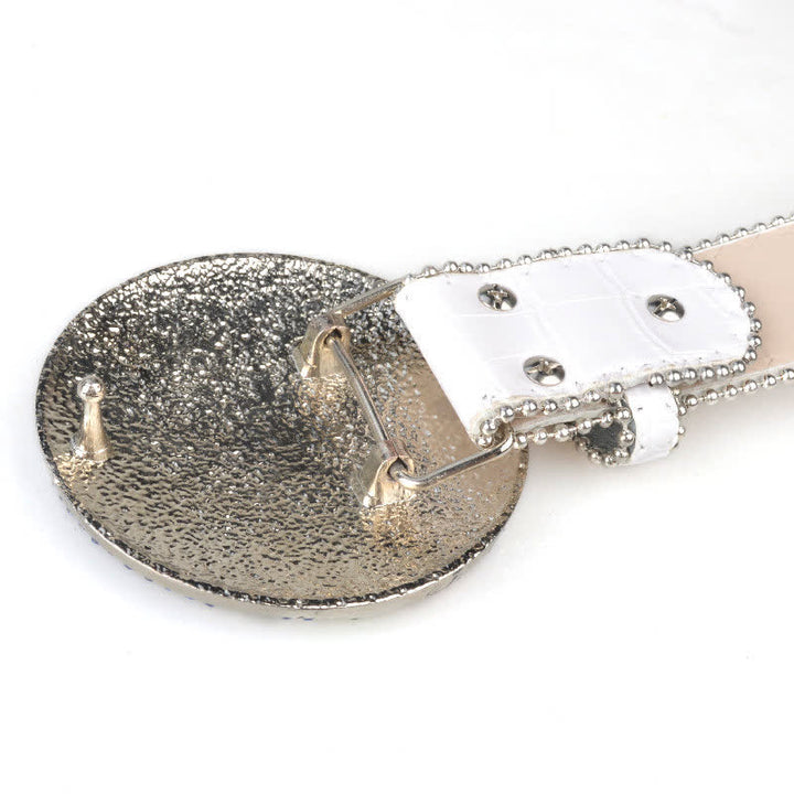 Cinturón unisex de cuero con hebilla de diamantes de imitación grandes y redondos