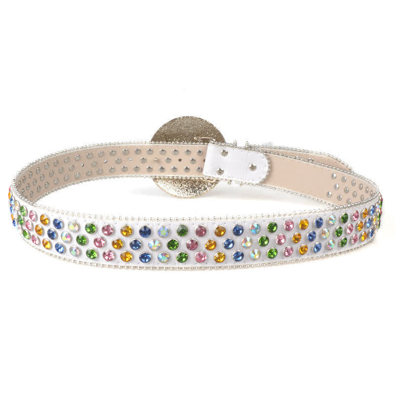 Cinturón unisex de cuero con hebilla de diamantes de imitación grandes y redondos