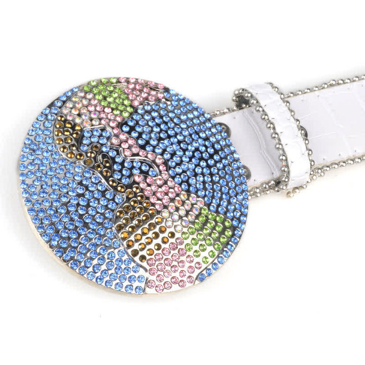 Cinturón unisex de cuero con hebilla de diamantes de imitación grandes y redondos