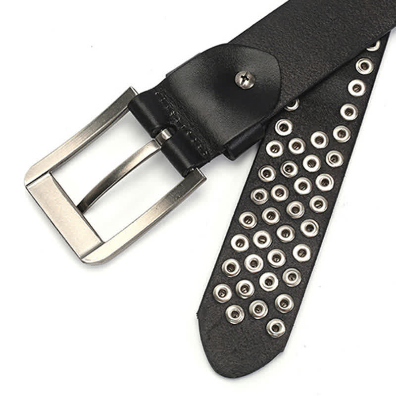 Cinturón unisex de cuero con tachuelas y remaches hexagonales