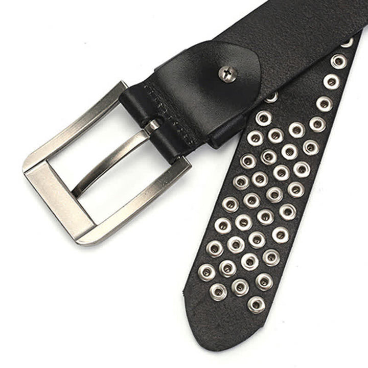 Cinturón unisex de cuero con tachuelas y remaches hexagonales
