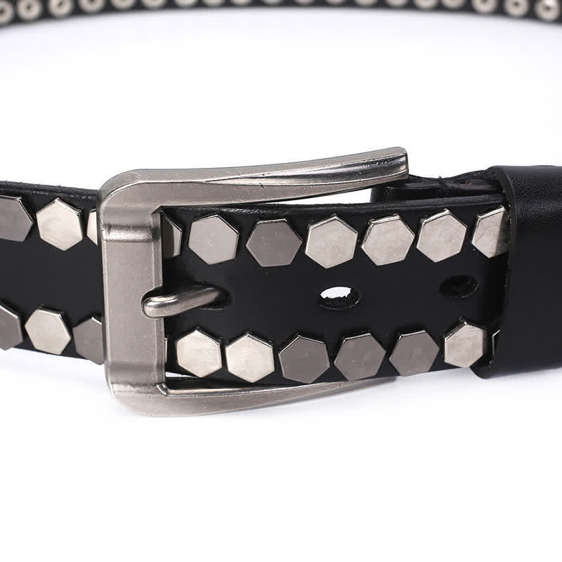 Cinturón unisex de cuero con tachuelas y remaches hexagonales