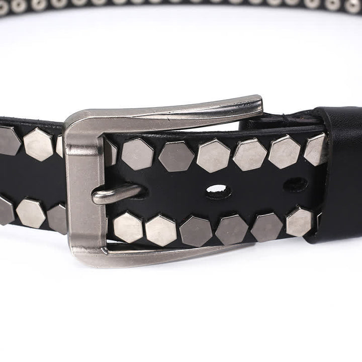 Cinturón unisex de cuero con tachuelas y remaches hexagonales
