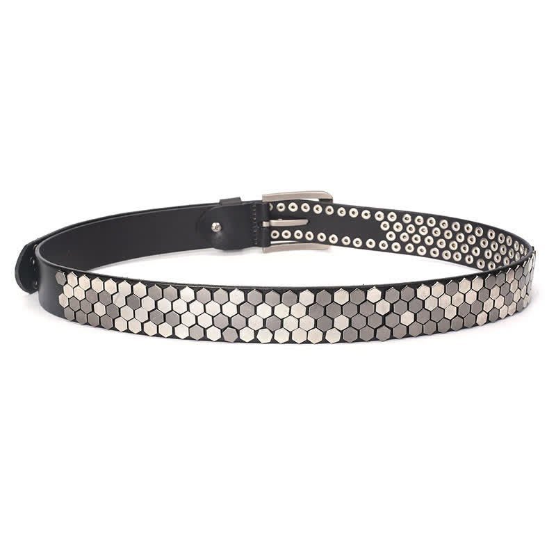 Cinturón unisex de cuero con tachuelas y remaches hexagonales