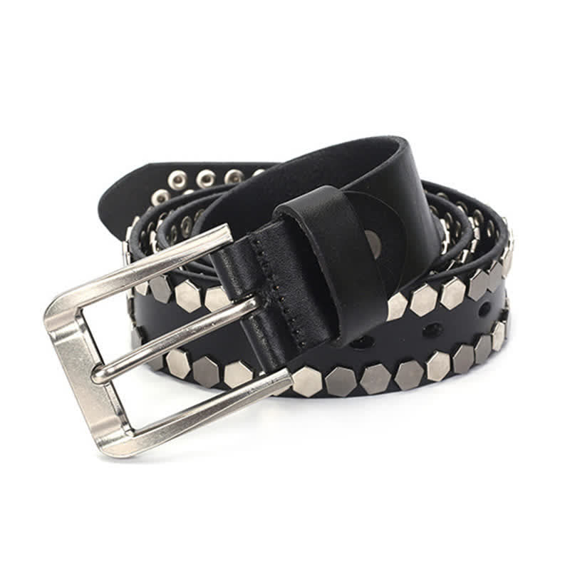 Cinturón unisex de cuero con tachuelas y remaches hexagonales