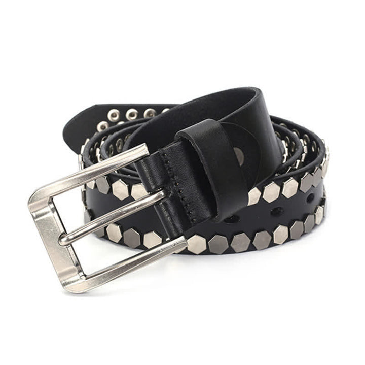 Cinturón unisex de cuero con tachuelas y remaches hexagonales