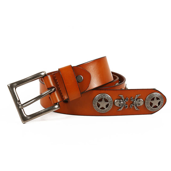 Cinturón de cuero unisex con remaches de estrella y calavera estilo punk