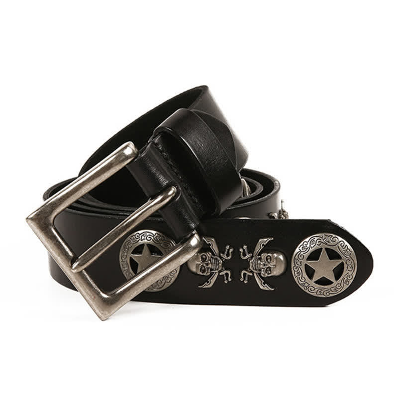 Cinturón de cuero unisex con remaches de estrella y calavera estilo punk