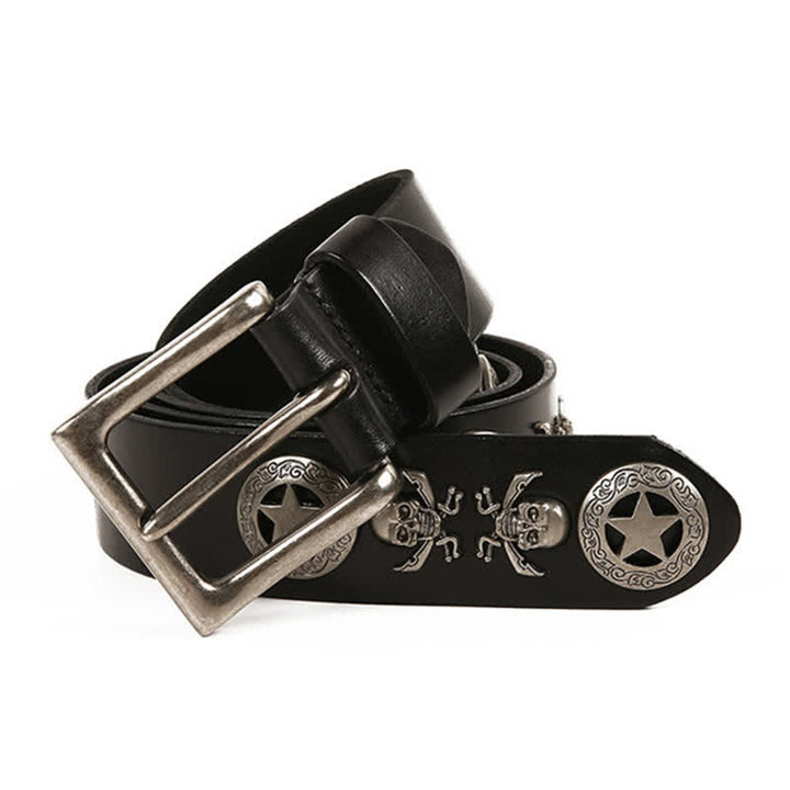 Cinturón de cuero unisex con remaches de estrella y calavera estilo punk