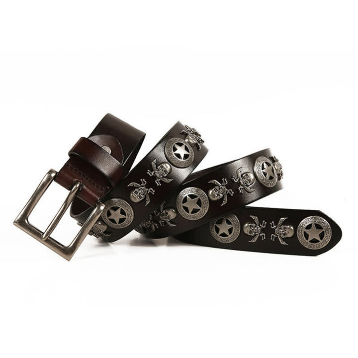 Cinturón de cuero unisex con remaches de estrella y calavera estilo punk