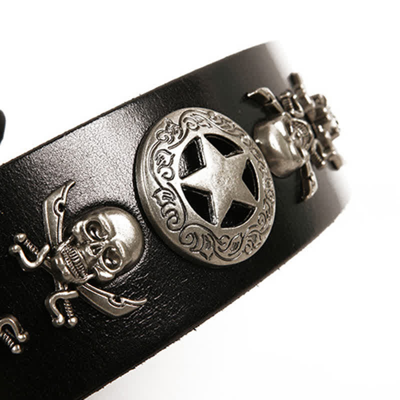Cinturón de cuero unisex con remaches de estrella y calavera estilo punk