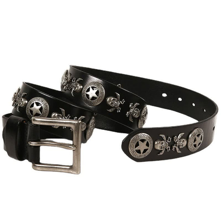 Cinturón de cuero unisex con remaches de estrella y calavera estilo punk