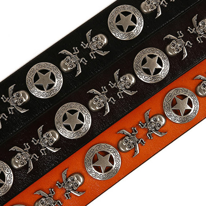 Cinturón de cuero unisex con remaches de estrella y calavera estilo punk