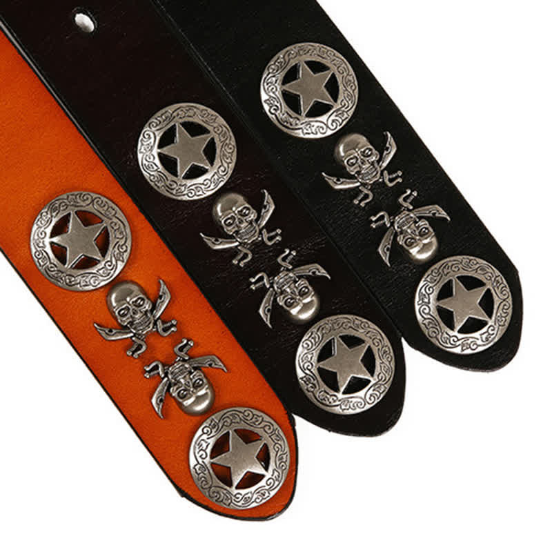 Cinturón de cuero unisex con remaches de estrella y calavera estilo punk