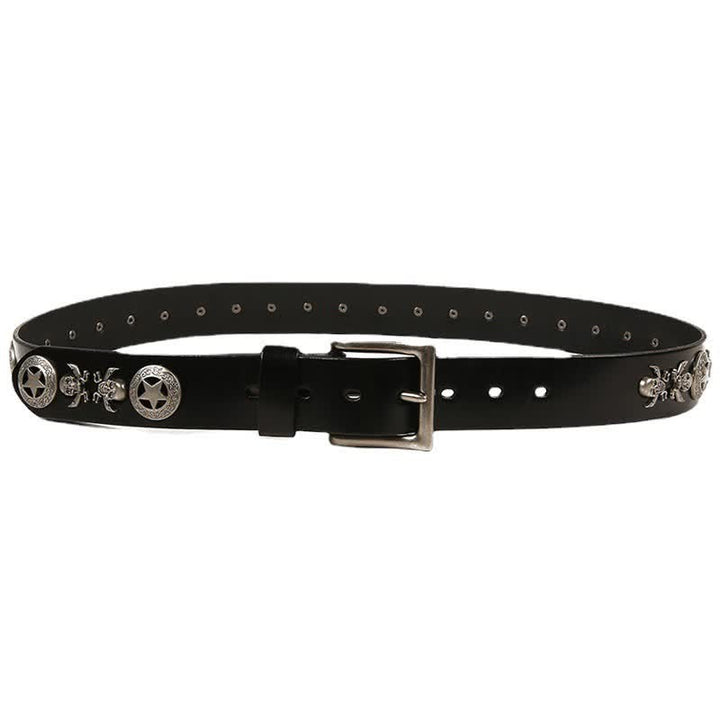 Cinturón de cuero unisex con remaches de estrella y calavera estilo punk