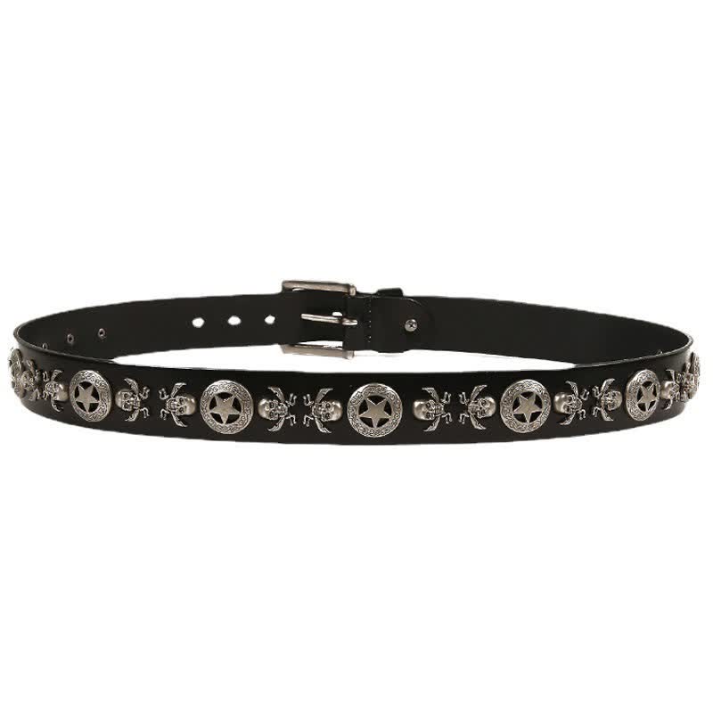 Cinturón de cuero unisex con remaches de estrella y calavera estilo punk