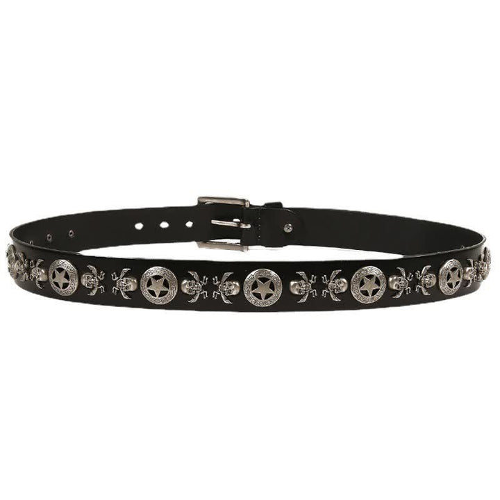 Cinturón de cuero unisex con remaches de estrella y calavera estilo punk