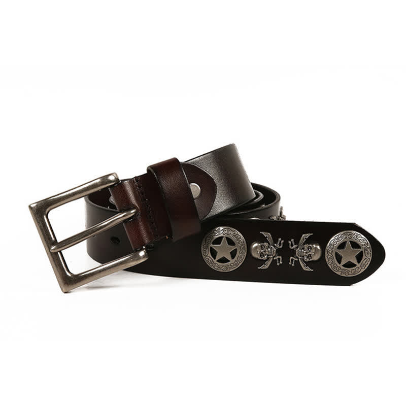 Cinturón de cuero unisex con remaches de estrella y calavera estilo punk
