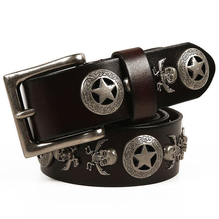 Cinturón de cuero unisex con remaches de estrella y calavera estilo punk
