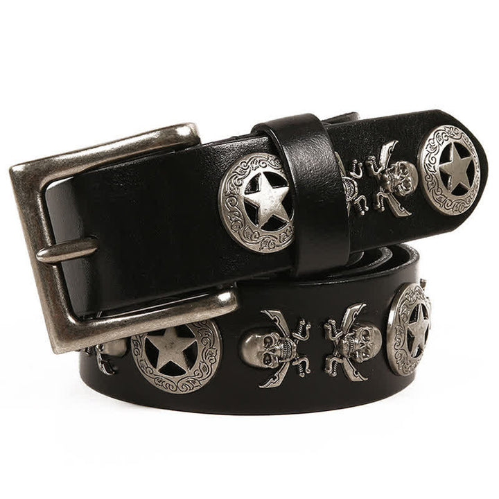 Cinturón de cuero unisex con remaches de estrella y calavera estilo punk