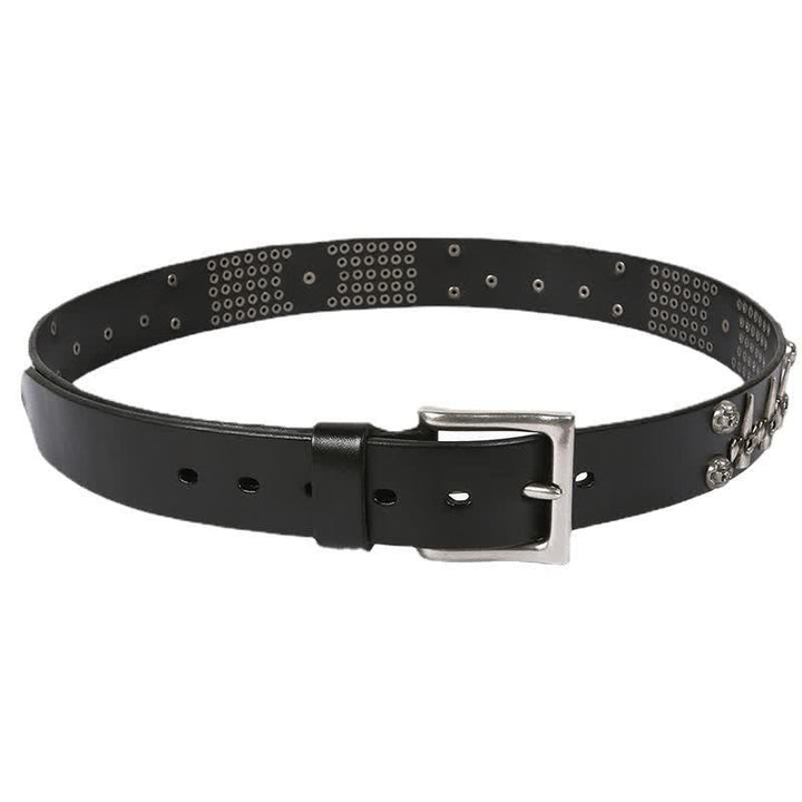 Cinturón de cuero unisex con tachuelas cruzadas y cabeza de calavera