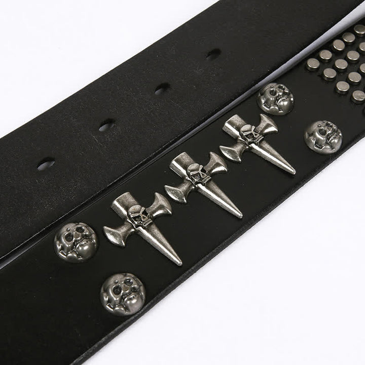 Cinturón de cuero unisex con tachuelas cruzadas y cabeza de calavera
