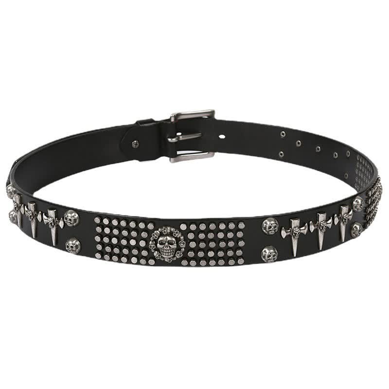 Cinturón de cuero unisex con tachuelas cruzadas y cabeza de calavera