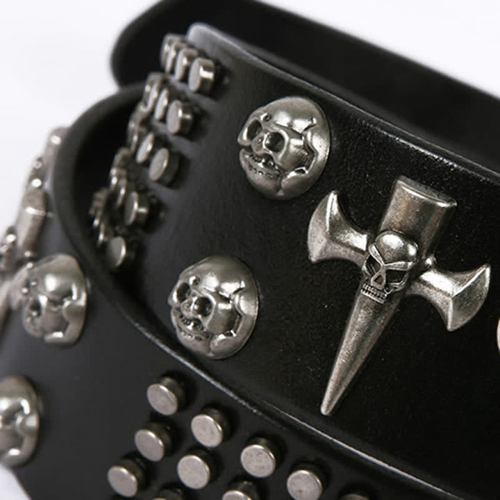 Cinturón de cuero unisex con tachuelas cruzadas y cabeza de calavera