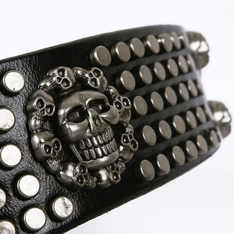 Cinturón de cuero unisex con tachuelas cruzadas y cabeza de calavera