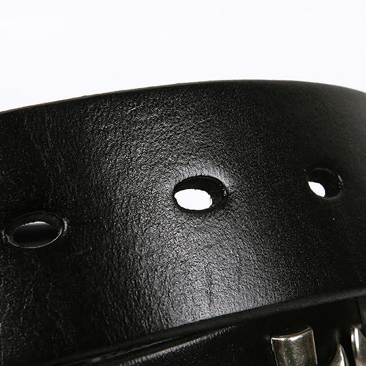 Cinturón de cuero unisex con tachuelas cruzadas y cabeza de calavera