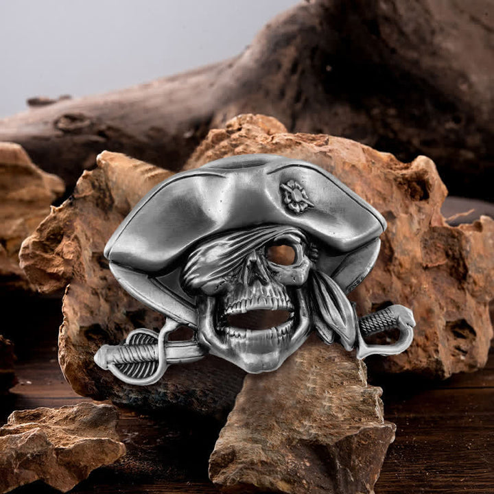 Cinturón de cuero con hebilla pirata y calavera estilo punk para hombre