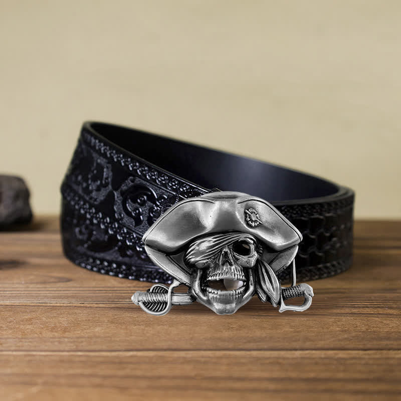 Cinturón de cuero con hebilla pirata y calavera estilo punk para hombre