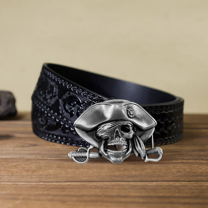 Cinturón de cuero con hebilla pirata y calavera estilo punk para hombre