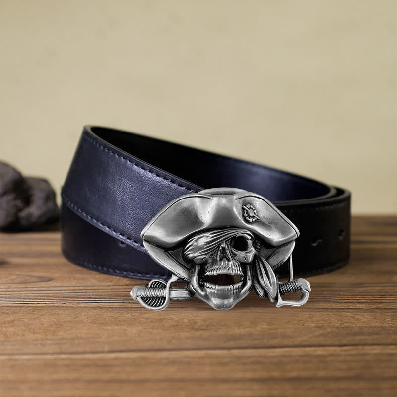 Cinturón de cuero con hebilla pirata y calavera estilo punk para hombre