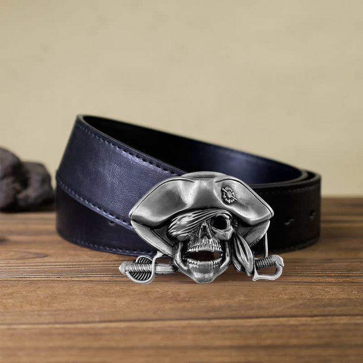 Cinturón de cuero con hebilla pirata y calavera estilo punk para hombre
