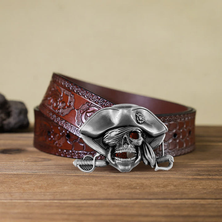 Cinturón de cuero con hebilla pirata y calavera estilo punk para hombre